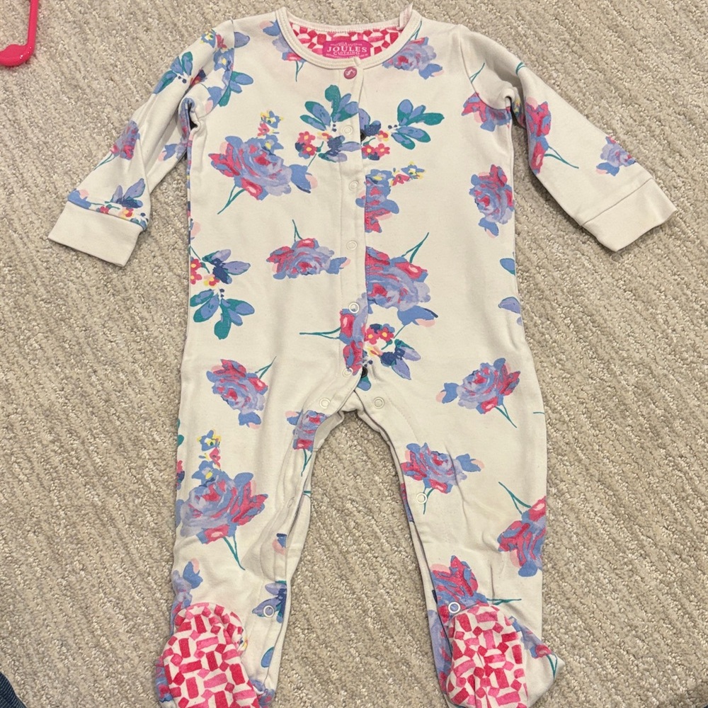 Joules Cream and Pink Floral Footie